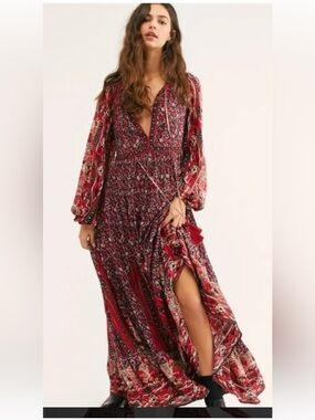 Free People Happy Dress in Red Maxi Length Size M